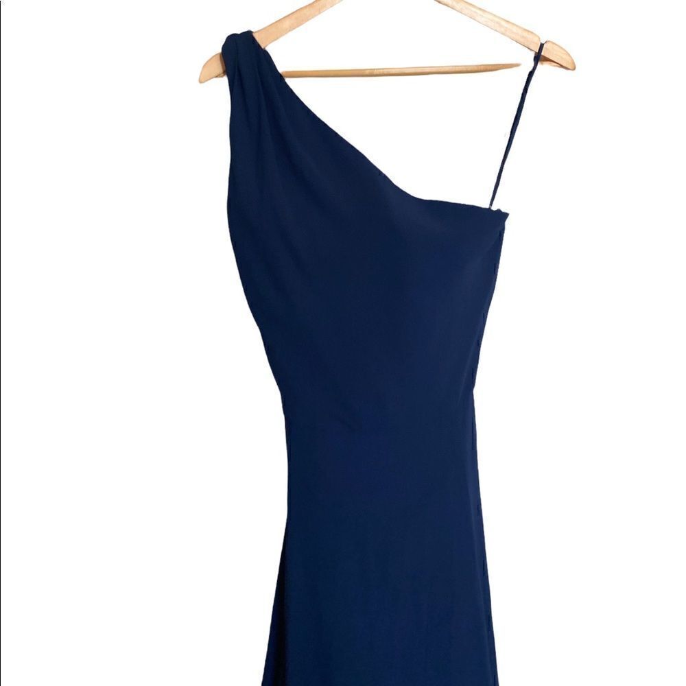 Amsale Navy One Shoulder Gown Size 16 Formal Bridesmaid Maxi Dress - Picture 3 of 8
